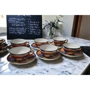 Nippon 6 Tea Cup‎ & Saucers Hand Painted Japan Swan Nature Lake Vintage READ